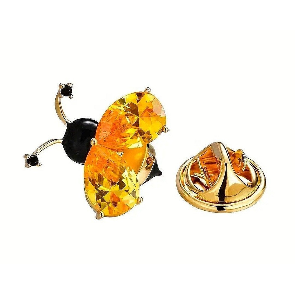 Yellow‎ Crystal Honey Bee Lapel Pin Gold Tone Enamel Bumblebee Brooch Accessory